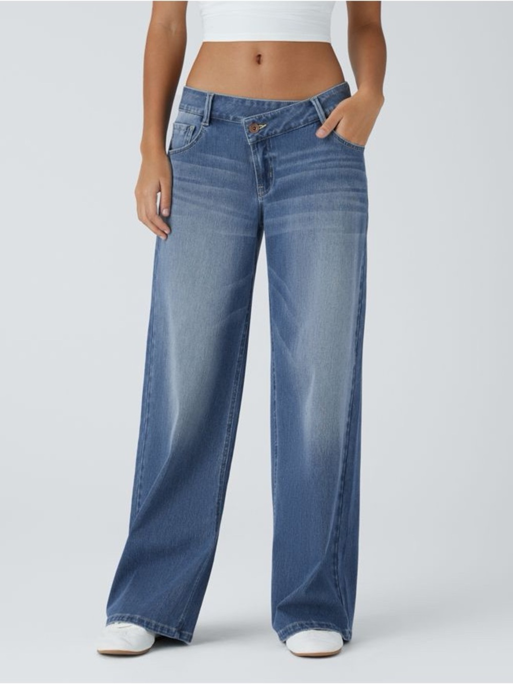 HALARA Medium Blue Wide-Leg High-Rise Jeans